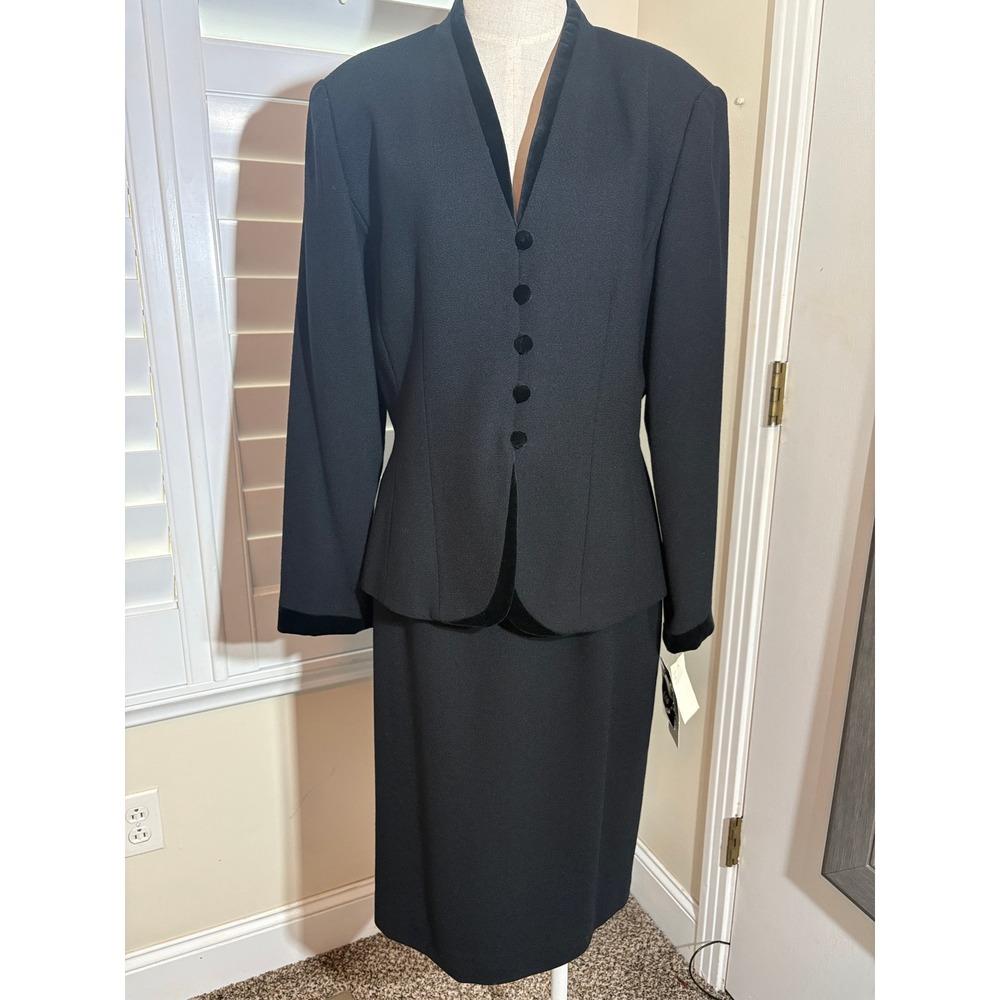 VTG Jacqueline Ferrar Wool Skirt Suit Tag 10 (Fits 6) Black Velvet Deadstock NWT